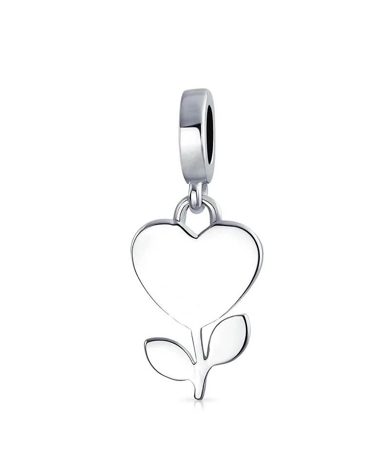 Bling Jewelry Love Grows Red Enamel Heart Dangle Flower Charm Bead .925 Sterling Silver Fits European Bracelet