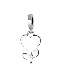 Bling Jewelry Love Grows Red Enamel Heart Dangle Flower Charm Bead .925 Sterling Silver Fits European Bracelet
