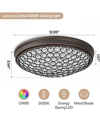 Tribesigns Led Flush Mount Ceiling Light, 13" Ceiling Light Fixture with Modern Crystal, 3000K Warm /21W Crystal Light Fixture