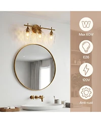 Tribesigns 3-Light Bathroom Vanity Light, Brushed Brass Vanity Light Fixtures Over Mirror with Water Ripple Clear Glass Shades