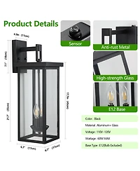 Busdays 22 Inch Outdoor Wall Lantern with Dusk to Dawn Sensor Clear Glass Panels Weatherproof Exterior 2 Light Design No Bulb