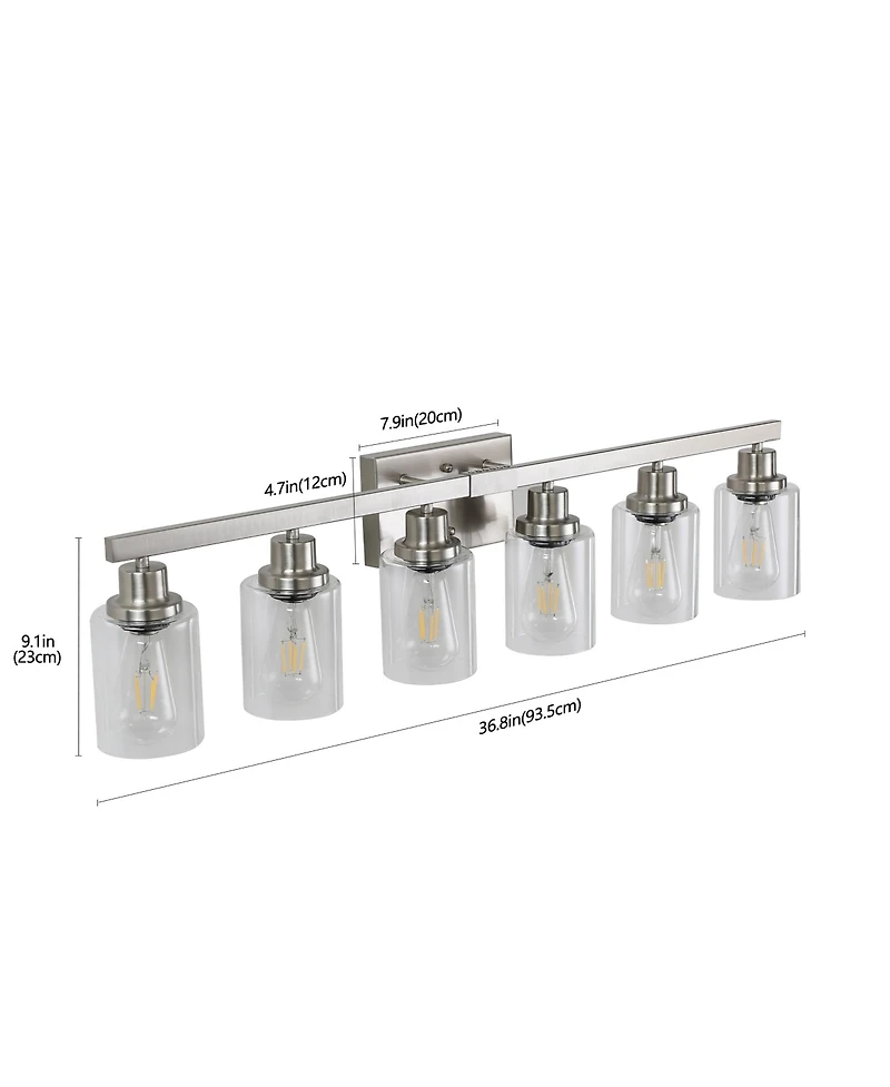 Busdays 37 Inch Modern 6 Light Bathroom Vanity Light Fixture Brushed Nickel Finish Clear Glass Shades for Bathroom Vanity Dressing Area No Bulbs
