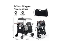 Kinder King Baby All-Terrain 4-Seat Stroller Wagon with Canopy, Shock-Absorbing Wheels, Snack Tray, Storage Bag and Adjustable Handle