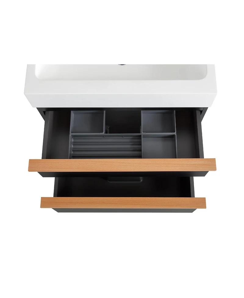 Sillysis Modern Wall Mounted Bathroom Vanity with Acrylic Sink, Dual-Tone Wood Handles, Soft Close Drawers