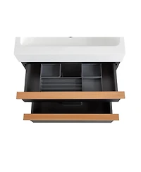 Sillysis Modern Wall Mounted Bathroom Vanity with Acrylic Sink, Dual-Tone Wood Handles, Soft Close Drawers