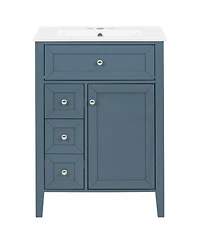 Sillysis 24 Inch Bathroom Vanity with Ceramic Sink, Classic Modern Freestanding Cabinet, Soft Close Drawers for Small Bathrooms