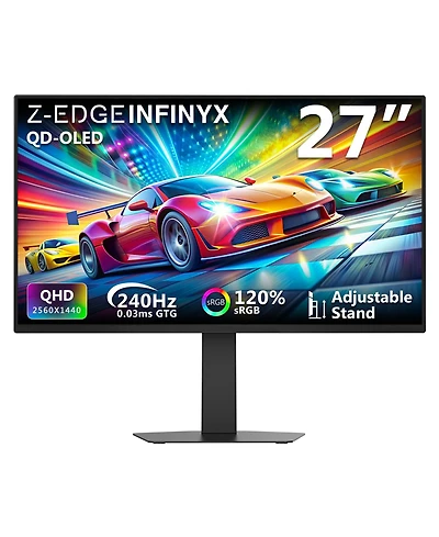 Z-edge Infinyx Series X27 Oled 2K Qhd 2560x1440 240Hz Gtg 0.03ms Gaming Monitor, with Adjustable Stand