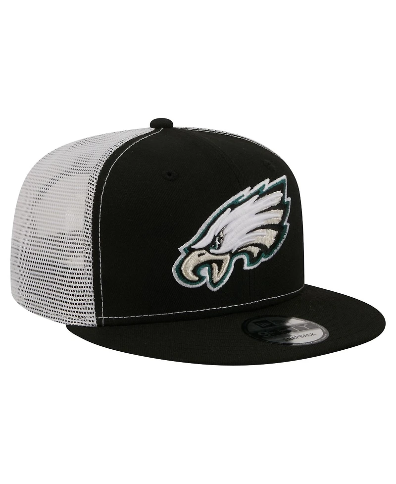 New Era Men's Black Philadelphia Eagles Core Team 9FIFTY Trucker Snapback Hat