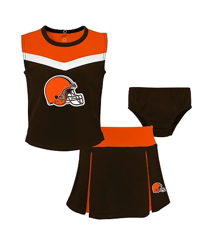 Outerstuff Girls Toddler Brown Cleveland Browns Spirit Cheer Two-Piece Cheerleader Set with Bloomers