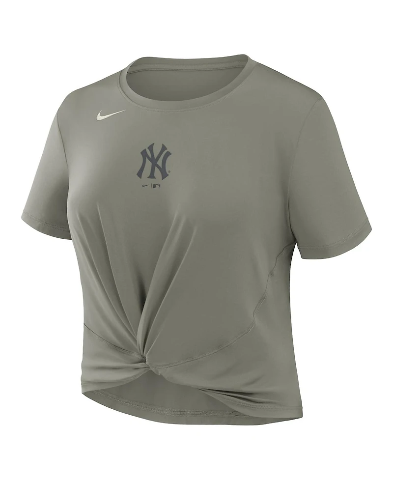 Nike Women's Olive New York Yankees One Twist Dri-fit Cropped T-Shirt