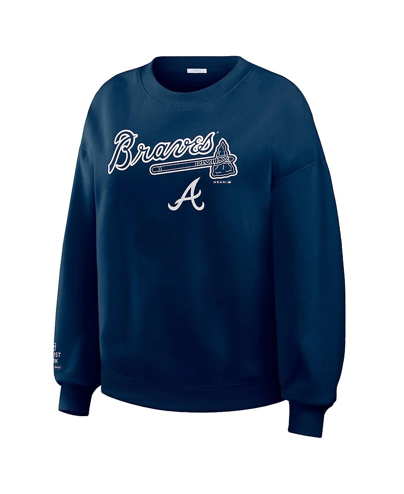 Wear by Erin Andrews Women's Navy Atlanta Braves Heavyweight Crew Neck Sweatshirt