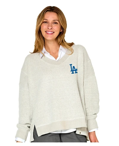 Soft As A Grape Women's Beige Los Angeles Dodgers Popcorn V-Neck Sweater