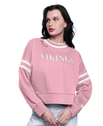 Starter Women's Pink Minnesota Vikings Power Play Cropped Pullover Sweatshirt