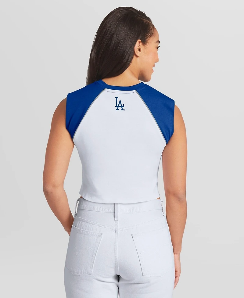 Wear by Erin Andrews Women's White Los Angeles Dodgers Cooperstown Cropped Raglan Tank Top