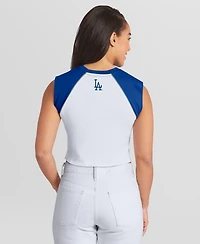 Wear by Erin Andrews Women's White Los Angeles Dodgers Cooperstown Cropped Raglan Tank Top