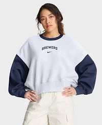 Nike Women's White/Navy Milwaukee Brewers Oversized High Hip Fleece Sweatshirt