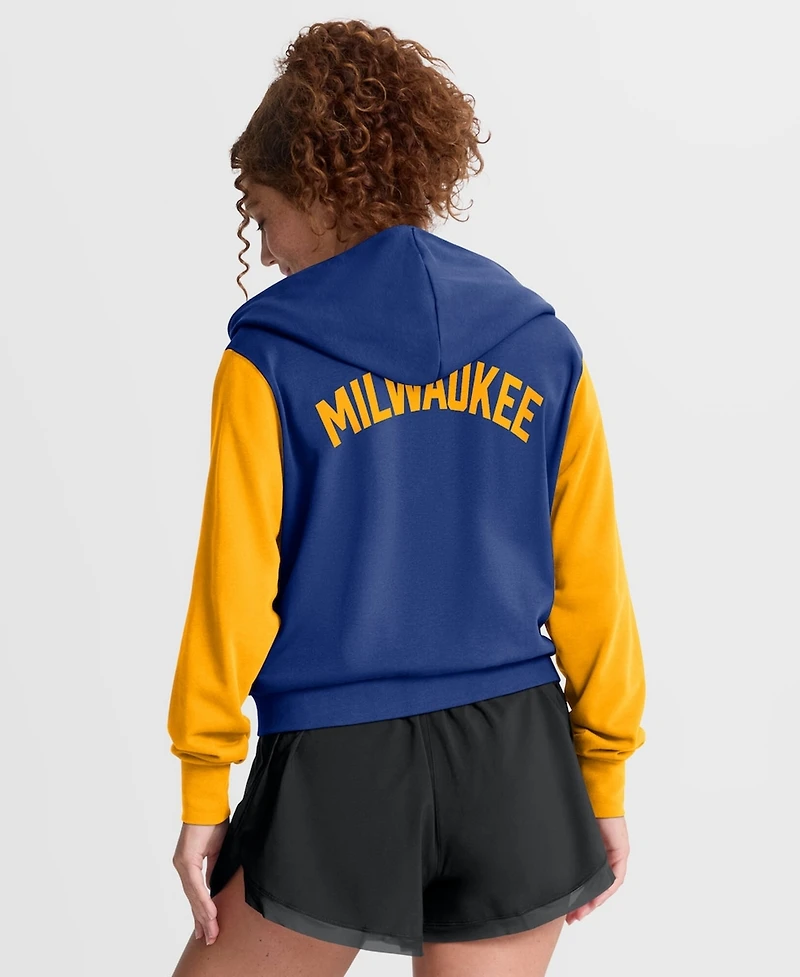 Nike Women's Royal/Gold Milwaukee Brewers Cooperstown Collection Cropped Full-Zip Hoodie