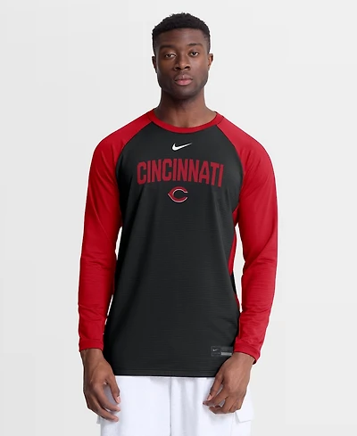 Nike Men's Black Cincinnati Reds Authentic Collection Raglan Dri-fit Sweatshirt