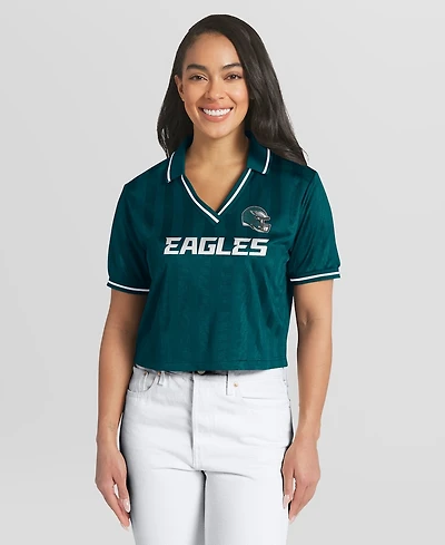 Wear by Erin Andrews Women's Midnight Green Philadelphia Eagles Cropped Jersey Polo Shirt