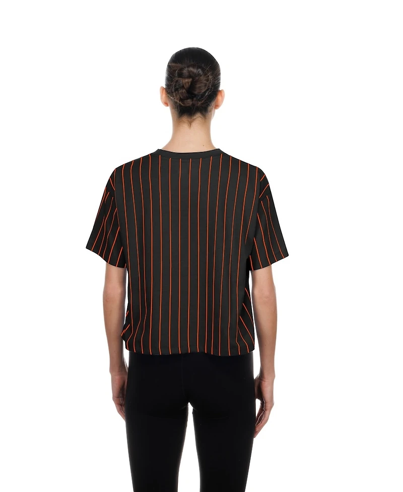New Era Women's Black San Francisco Giants Throwback Meshback Pinstripe Boxy T-Shirt