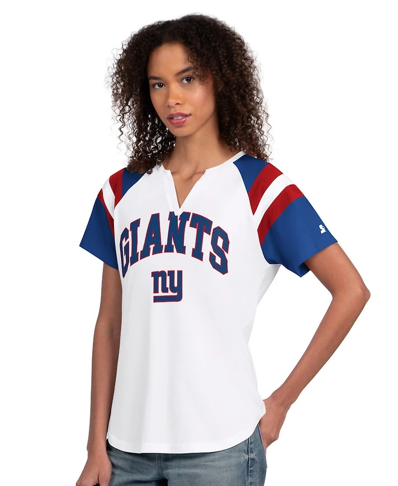 Starter Women's White New York Giants Game On Notch Neck T-Shirt