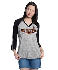 G-iii 4Her by Carl Banks Women's Black/Heather Black San Francisco Giants Speed Training 3/4-Sleeve Rhinestone V-Neck T-Shirt