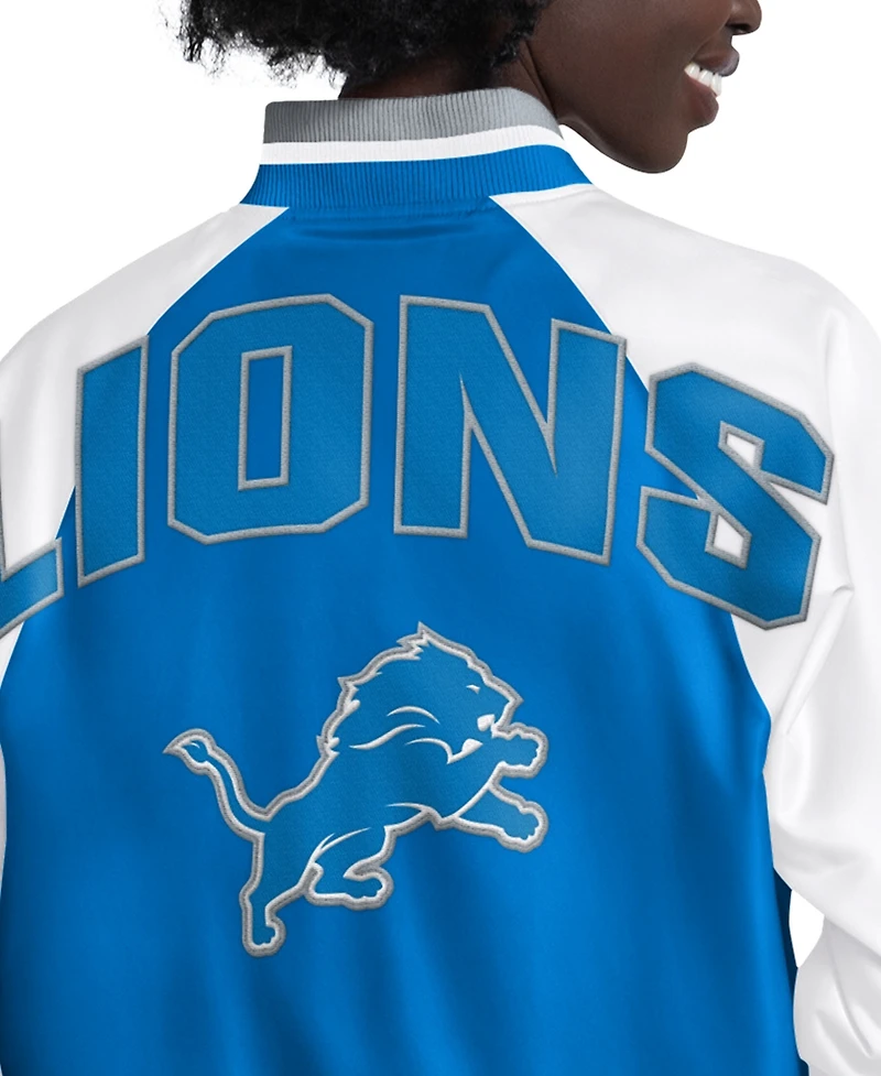 Starter Women's Blue/White Detroit Lions Raglan Blitz Full-Snap Varsity Jacket