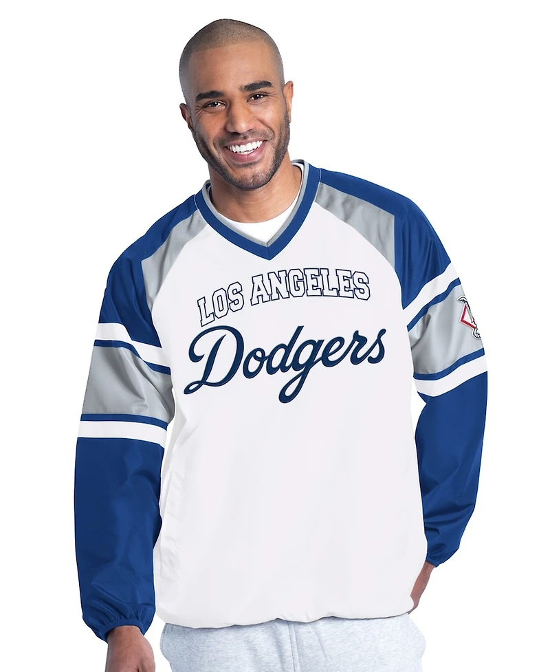G-iii Sports by Carl Banks Men's White/Royal Los Angeles Dodgers Infield Play Raglan V-Neck Pullover