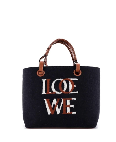 Pre-Owned Loewe Small Love Anagram Tote Wool and Leather