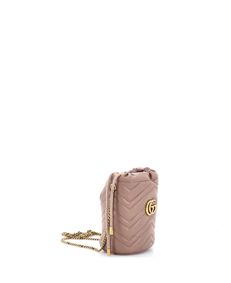 Pre-Owned Gucci Mini Gg Marmont Bucket Bag Matelasse Leather