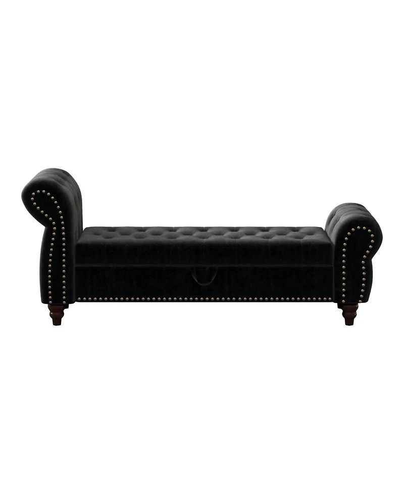 Flynama 64.5 Inch Velvet Tufted Storage Bed Bench with Antique Copper Nailhead Trim, Upholstered Chaise Lounge for Bedroom Living Room