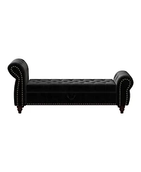 Flynama 64.5 Inch Velvet Tufted Storage Bed Bench with Antique Copper Nailhead Trim, Upholstered Chaise Lounge for Bedroom Living Room