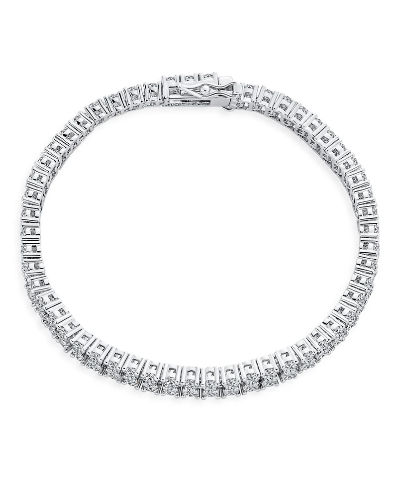 Bling Jewelry Classic Formal Bridal Two Row Statement Cz Cubic Zirconia Wide Tennis Bracelet 7.5 Inch