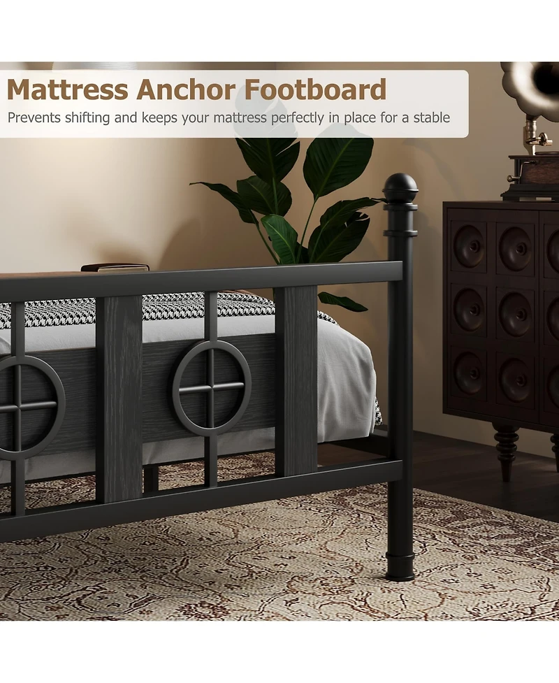 homfan Durable Metal Platform Bed Frame with Retro Circular Design, Headboard and Footboard Included, Underbed Storage Space