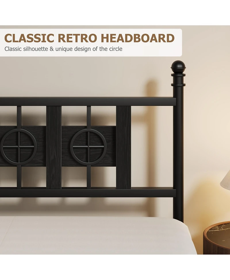 homfan Durable Metal Platform Bed Frame with Retro Circular Design, Headboard and Footboard Included, Underbed Storage Space