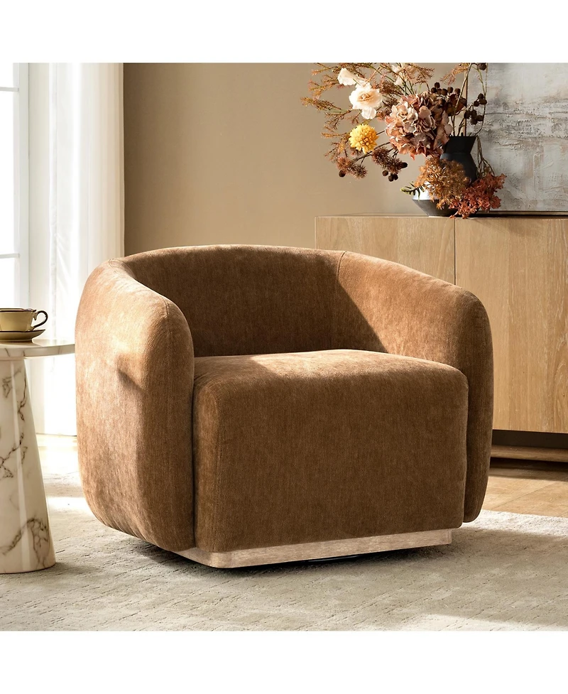 Hulala Home Berklie Modern Boucle Chenille Swivel Armchair with Solid Wood Base
