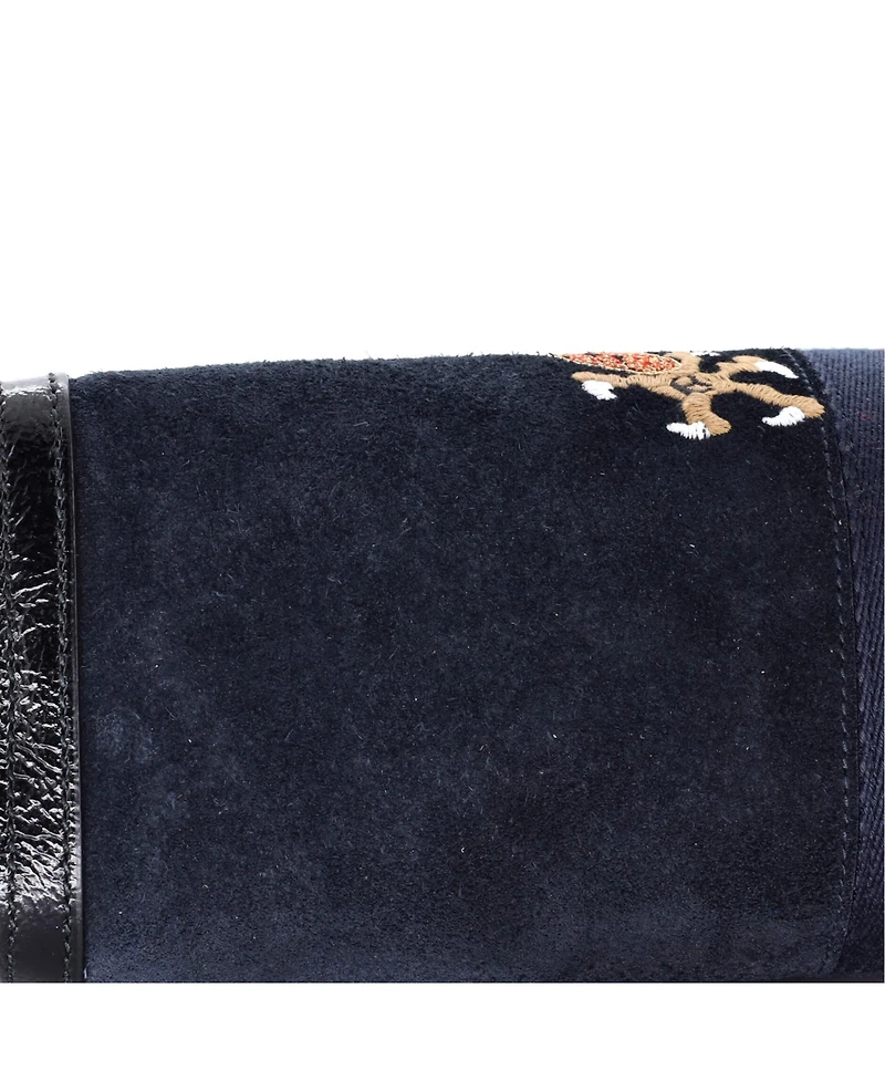 Pre-Owned Gucci Medium Ophidia Chain Shoulder Bag Embroidered Suede