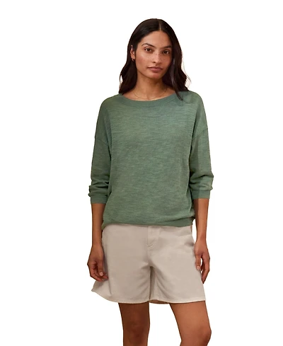 Celtic & Co. Women's 3/4 Sleeve Linen Blend Crew Neck Top