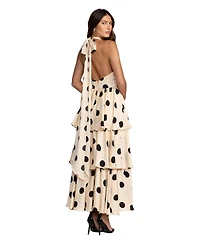 Mac Duggal Women's Polka Dot Halter Neck Ruffle Maxi Dress