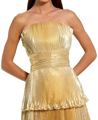 Mac Duggal Petite Strapless Metallic Pleated Tiered Gown