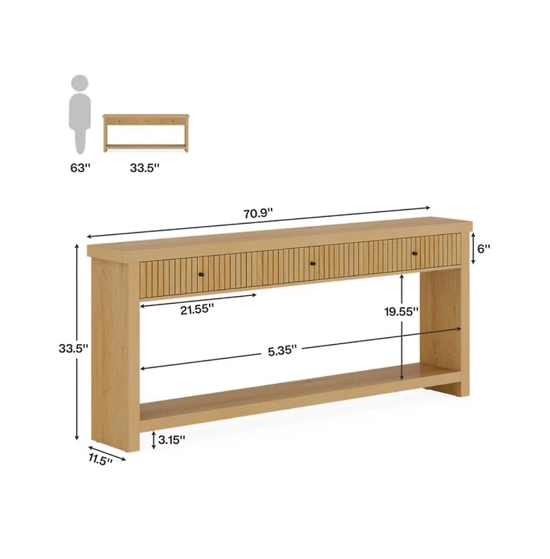 Slickblue Long Entryway Console Table with 3 Drawers, Wooden Sofa Table for Living Room Decor