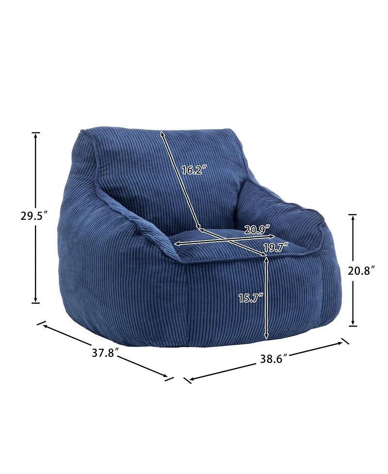 Rainsken Bean Bag Chair, Comfy Corduroy Large with Filler Included, Soft Beanbag Chairs, Ergonomic, for Bedroom and Living Room