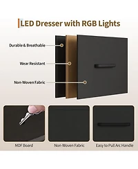 gaomon 6-Drawer Fabric Dresser with Hanging Rack, Led Lights and Charging Station - Open Wardrobe Organizer, Sturdy Storage for Bedroom, Living Room