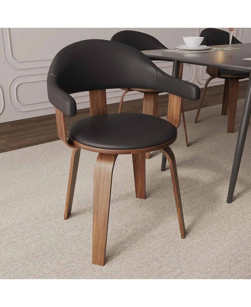LeisureMod Brivo Upholstered Dining Chair with Swivel, Leather and Poplar Wood Frame, Open-Back Design Armrests for Modern, Kitchen