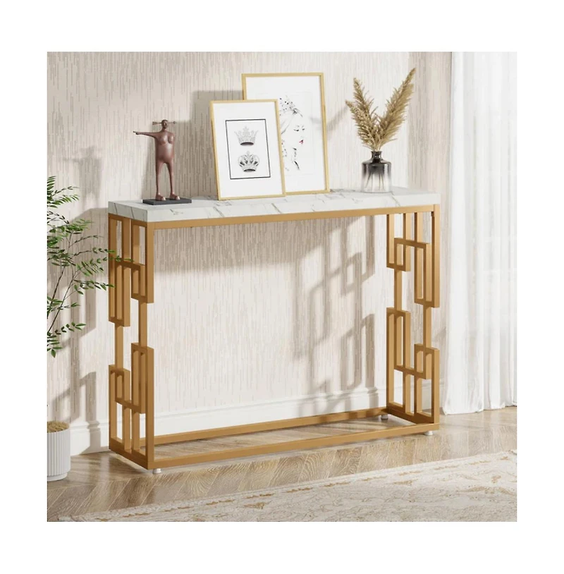 Slickblue Contemporary Console Table with Faux Marble Tabletop for Hallway and Entryway
