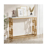 Slickblue Contemporary Console Table with Faux Marble Tabletop for Hallway and Entryway