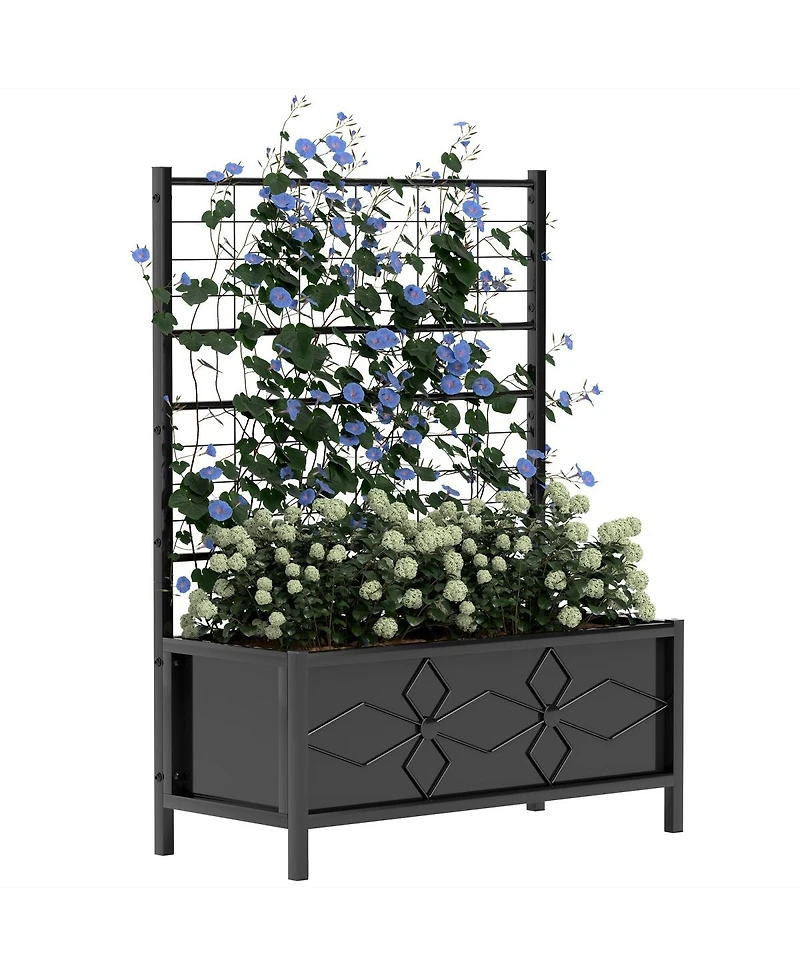 Asagikoiai Outdoor Metal Raised Garden Planter Box with Trellis for Flowers and Vegetables