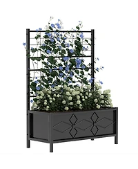 Asagikoiai Outdoor Metal Raised Garden Planter Box with Trellis for Flowers and Vegetables