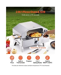 Asagikoiai Outdoor Portable Stainless Steel Gas Pizza Oven with Thermometer and Cordierite Stone