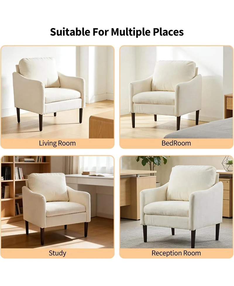 gaomon Mid Century Modern Accent Chair, Chenille Fabric, Curved Arms, Upholstered Reading Cloud Single Sofa for Living Room Bedroom Office